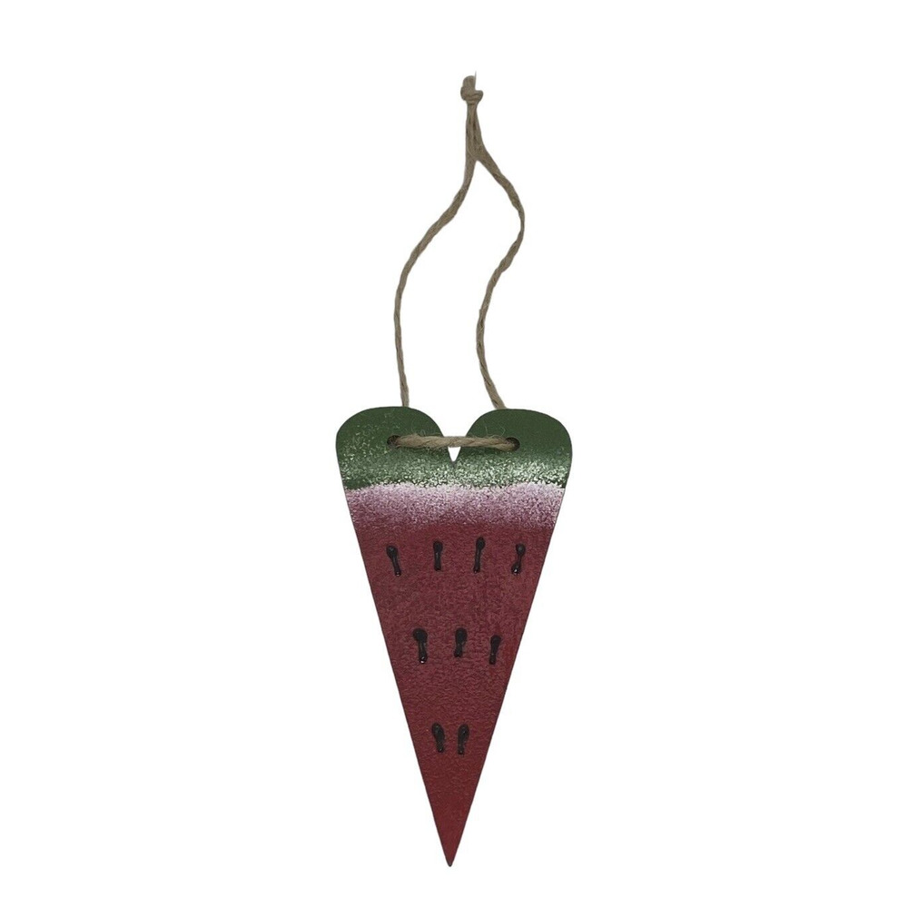 Christmas Watermelon Heart Ornament Handcrafted Wood Painted Red Green Hanger